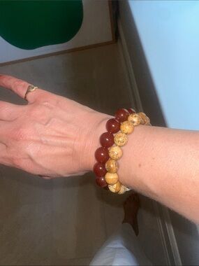 Beaded Stretch Bracelet Set - Red & Brown